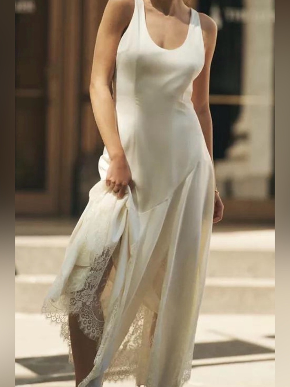 NWOT Endless Rose Ivory Lace Inset Satin Maxi Anthropologie Dress S $150